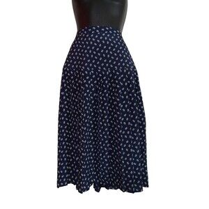 Unbranded Women's Hip Pleat Skirt Midi Legth Navy Blue & White Print Side-zipper